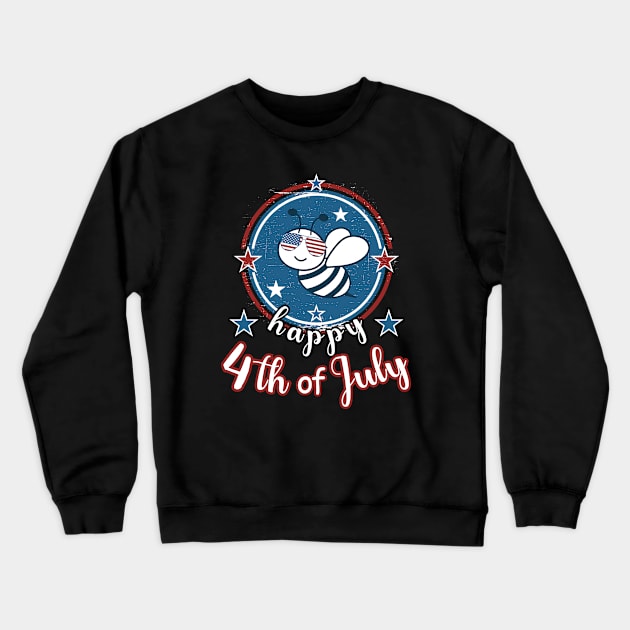 Happy 4Th of July Cute Patriot Bee Crewneck Sweatshirt by Cute Pets Graphically